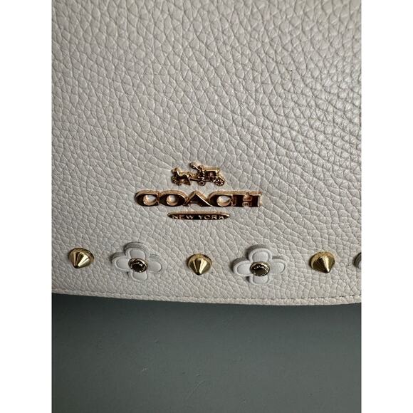 Coach Chelsea Shoulder Bag Studded with Floral Rivets Chalk White Leather Daisy - Picture 6 of 13